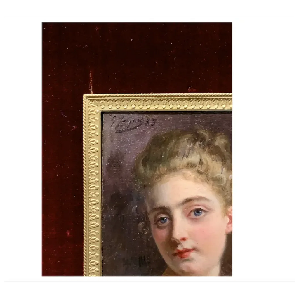 Portrait of a French 19th century lady in a gilt and ormolu hand made frame