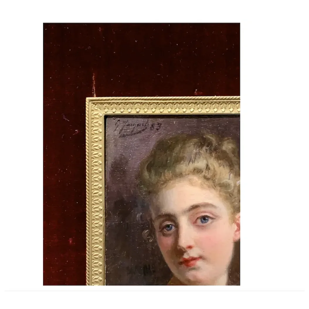 Portrait of a French 19th century lady in a gilt and ormolu hand made frame