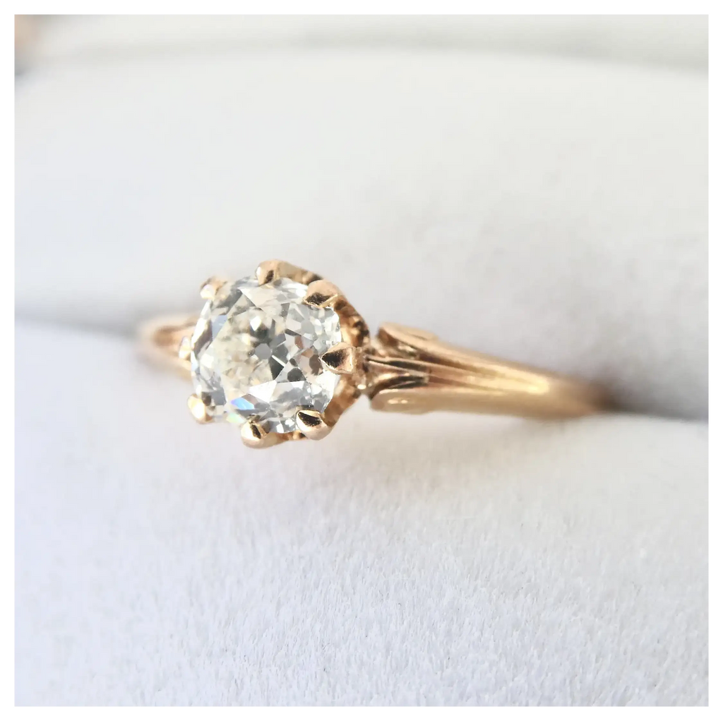 ~Stunning 18K Gold French Old Cut Diamond Solitaire Ring~