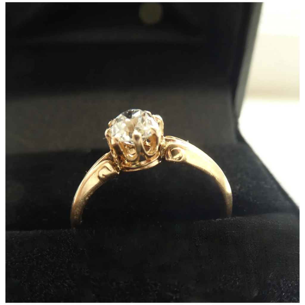~Stunning 18K Gold French Old Cut Diamond Solitaire Ring~