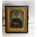 Tintype Photo with Gold Gilt Metal and Hand Tooled Leather & Wood-Velvet Case