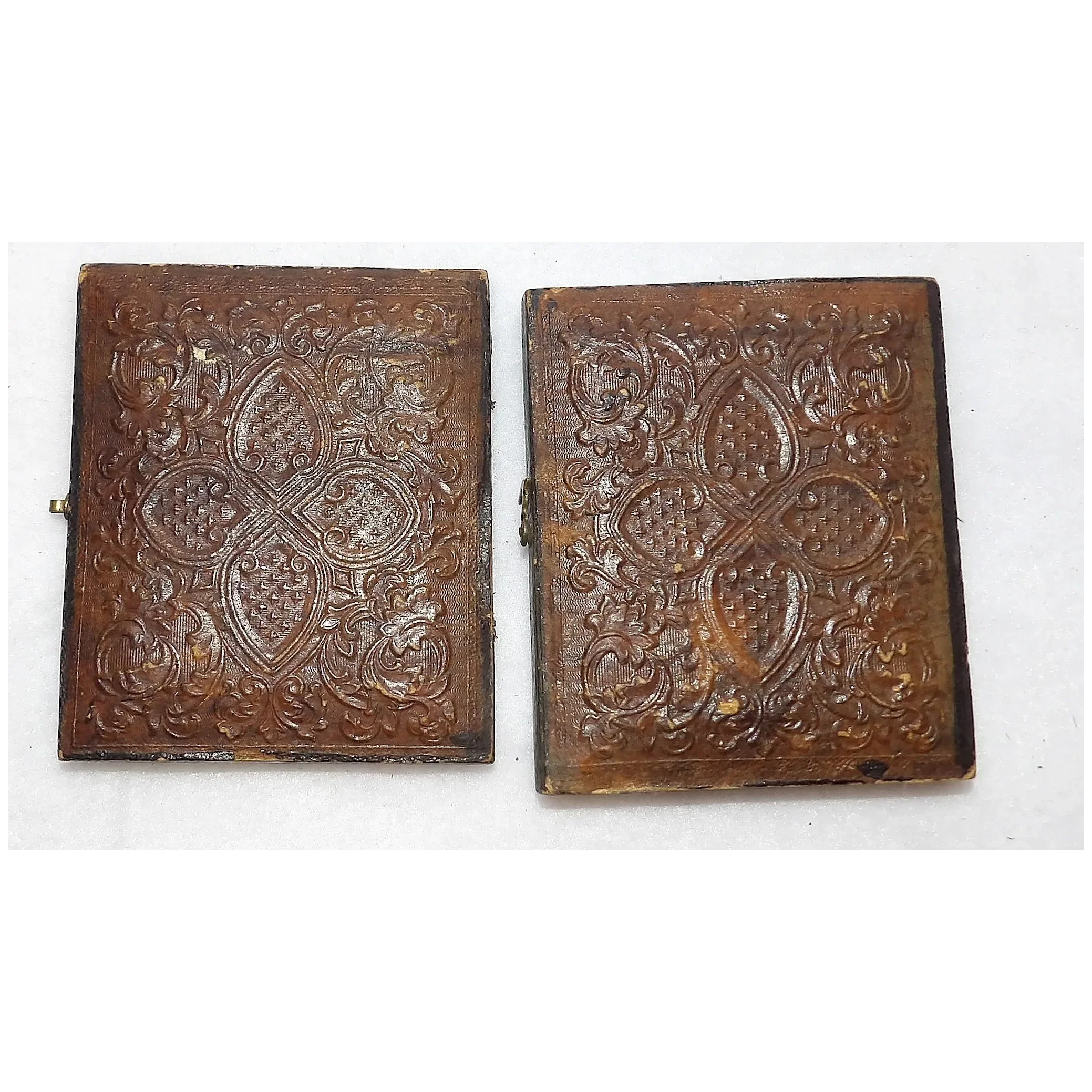 Tintype Photo with Gold Gilt Metal and Hand Tooled Leather & Wood-Velvet Case